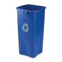 23 GAL SQUARE UNTOUCHABLE WASTEBASKET W/WE RECYCLE, BLUE